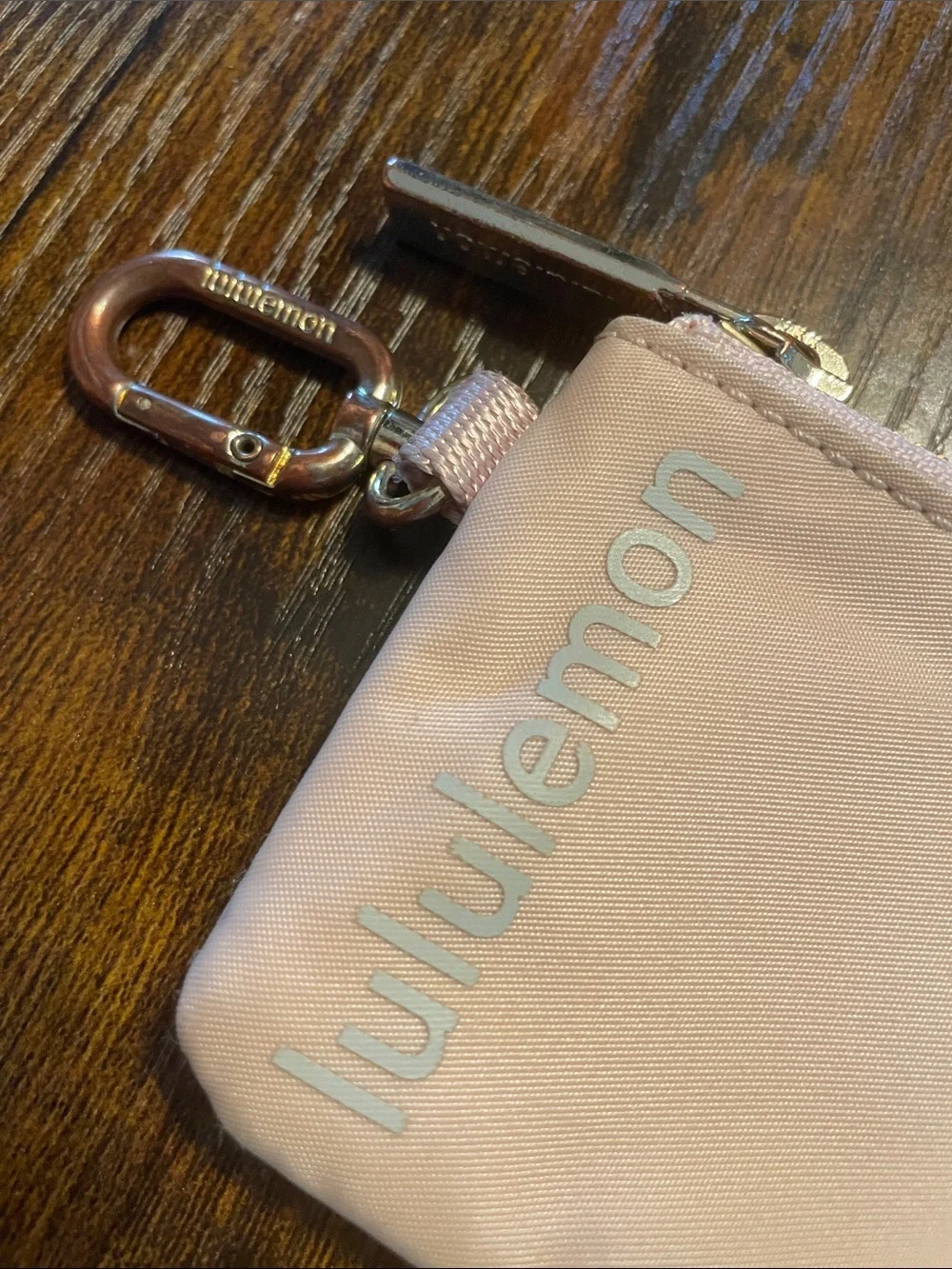 Lululemon Light Pink zippered Coin Wallet W/ Small Carabiner Clip